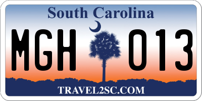 SC license plate MGH013
