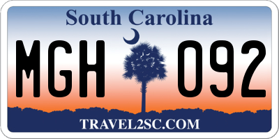 SC license plate MGH092
