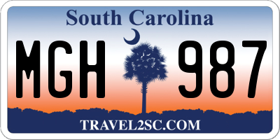 SC license plate MGH987