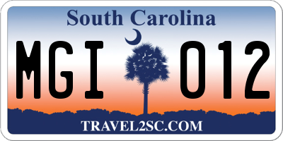 SC license plate MGI012