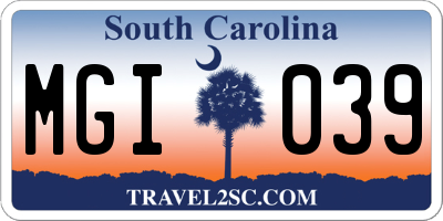 SC license plate MGI039