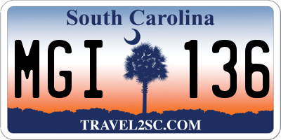 SC license plate MGI136