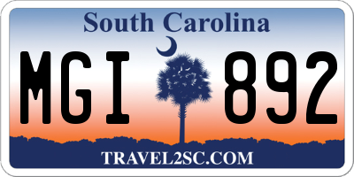 SC license plate MGI892