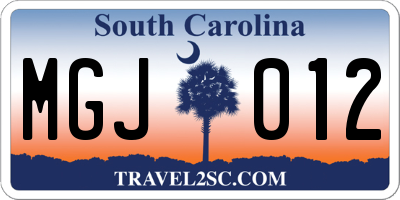 SC license plate MGJ012