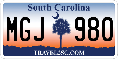 SC license plate MGJ980