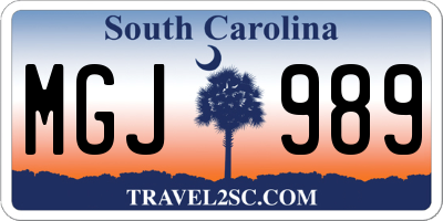 SC license plate MGJ989
