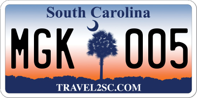 SC license plate MGK005