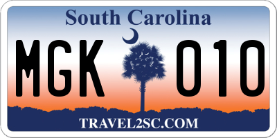 SC license plate MGK010