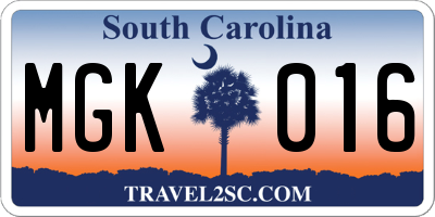 SC license plate MGK016