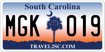 SC license plate MGK019