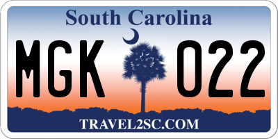 SC license plate MGK022