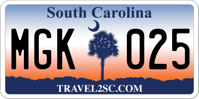 SC license plate MGK025