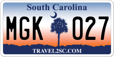 SC license plate MGK027