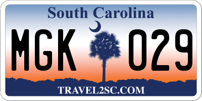 SC license plate MGK029