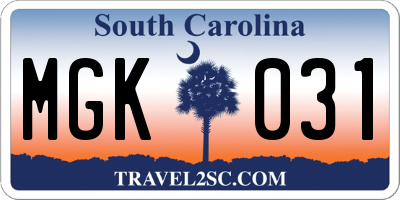 SC license plate MGK031