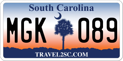 SC license plate MGK089