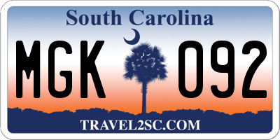 SC license plate MGK092