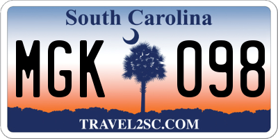 SC license plate MGK098