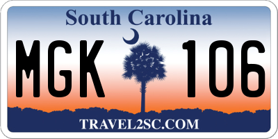 SC license plate MGK106