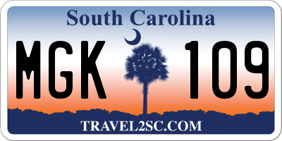 SC license plate MGK109