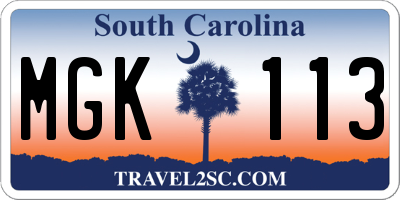 SC license plate MGK113