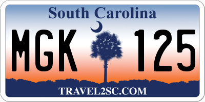 SC license plate MGK125