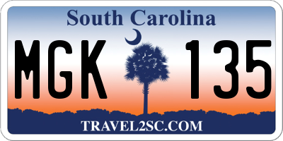 SC license plate MGK135