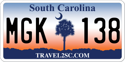 SC license plate MGK138