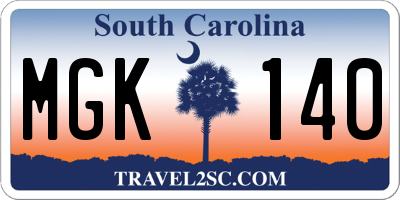 SC license plate MGK140