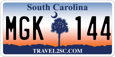 SC license plate MGK144