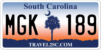 SC license plate MGK189