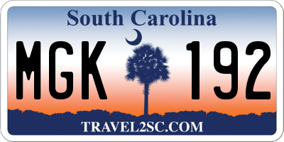 SC license plate MGK192
