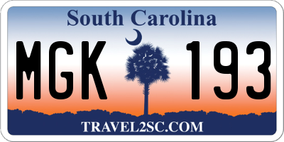 SC license plate MGK193