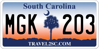 SC license plate MGK203