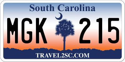 SC license plate MGK215