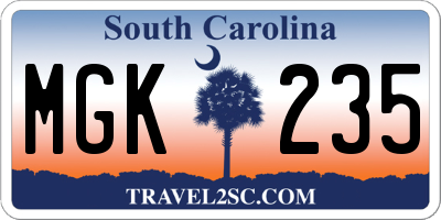 SC license plate MGK235