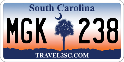 SC license plate MGK238