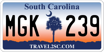 SC license plate MGK239