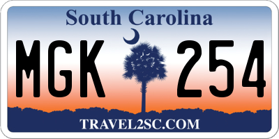 SC license plate MGK254