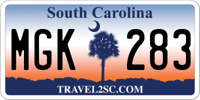SC license plate MGK283