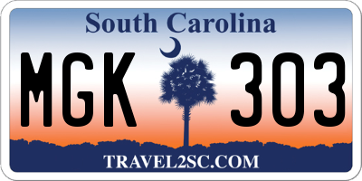 SC license plate MGK303