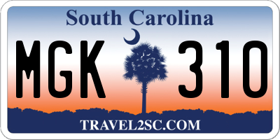 SC license plate MGK310