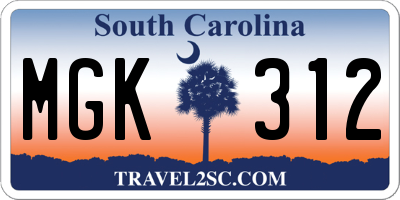 SC license plate MGK312
