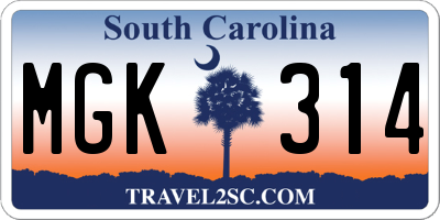 SC license plate MGK314