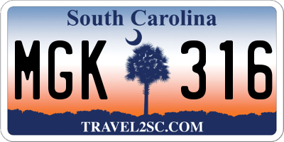 SC license plate MGK316