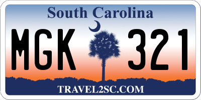 SC license plate MGK321