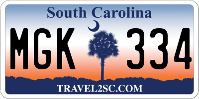 SC license plate MGK334
