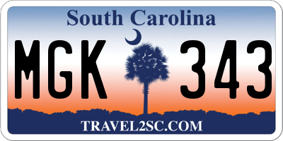 SC license plate MGK343