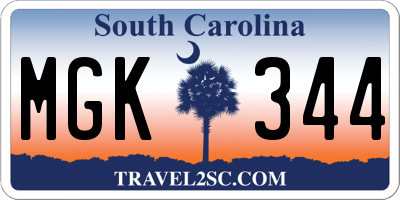 SC license plate MGK344