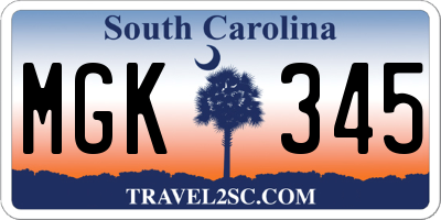 SC license plate MGK345